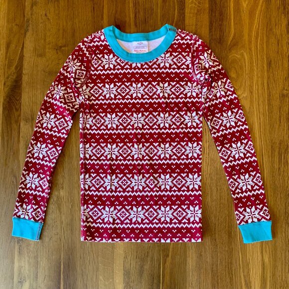 HANNA ANDERSSON Fair Isle Pajamas Kids 10 140 Red Cotton Long John Christmas Pjs - Picture 2 of 8